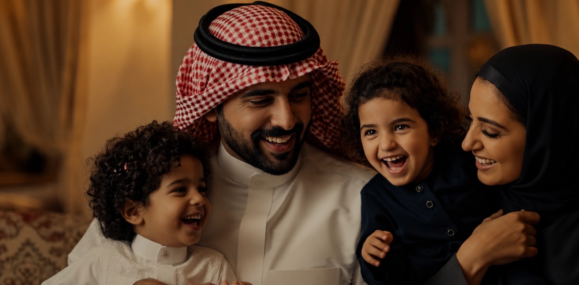 أسرة سعودية حاضنة تحتضن أطفالها بفرح